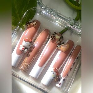 10piece handcrafted by me press on nails with glue cuticle pusher and nail buff